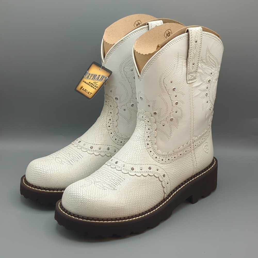 Ariat Fatbaby Women's Gembaby White Snake Emboss Westen Boots Size 9.5B NWOB